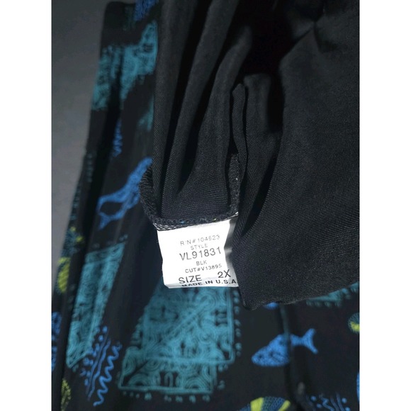 Vtg Vikki Vi Womens 2X Slinky Knit Blouse Black Fish Print Button‎ Front 90s Y2K - Picture 4 of 12